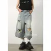 Heren Jeans Firmranch 2023 Ripped Blue Baggy Jorts Voor Mannen Vrouwen Oversized Midlength Shorts Torn Negende Denim Broek 230711