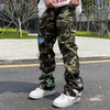 Herrenhosen Emo Herrenmode Streetwear Casual Baggy Camouflage Jeans Gestickte Hip Hop American Alt Patch Gerade Cargohose Kleidung J230712