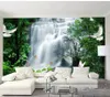 Fonds d'écran personnalisé Po papier peint 3d peintures murales paysage idyllique forêt cascade TV fond mur décoratif peinture papier