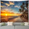 Tapisserier Anpassningsbara ölandskap Tapestry Beach Trees Waves Ocean Landscape Home Living Room sovsal R230710