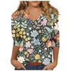 여자 T 셔츠 티 셔츠 여자 티셔츠 여름 3 쿼터 슬리브 V- 넥 빈티지 인쇄 페미나 블라우스 Blusa Mujer Moda 2023