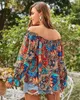 Damblusar Sexiga Boho Off Shoulder Print Skjortor Vår Sommar Dam Volanger Spetsskjorta Casual Lösa Dam Toppar Och