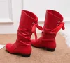 Laarzen Leren Laarzen voor Vrouwen Halfhoge Laarzen Dames Westerse Laars Winterschoenen Vrouw Grote Maat 35-43 Botas Zwart Rood Wit Mujer L230712