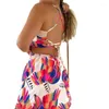 Robes de travail Ensembles de robes Hauts sans manches 2 pièces Femmes Tenues Dos nu Impression numérique Boho Beach Style Vacances d'été Jupes Costume