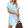 Casual Dresses Summer Women Sexy Beauty Dress Fashion Short Sleeve Buttons Solid Color European Breathable Turndown Collar For Vacation