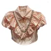 Bluzki damskie 2023 letnia krótka bluzka kobieta styl klasyczny Rhinestone falbana plisa rękawy koszula Y2k Top Femme jednolity kolor