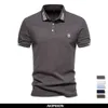 Camisetas Masculinas AIOPEON Marca 100 Camisas Pólo de Algodão Casual Cor Sólida Manga Curta para Homens Verão Desinger Roupas 230711