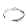 Bangle Vintage Silver Color Double Feathers Ring Braceletsbangles для женщин и мужчин Регулируемые пары Геометрические браслеты
