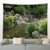 Wandteppiche, anpassbar, Gartenlandschaft, Wandteppich, Blumenpflanze, Karpfen, Wasserfall, Wandbehang, Wohnzimmer, Innenhof, Picknickdecke, R230710