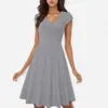 Casual Dresses Plus Size 4XL Summer For Women Solid Color V Neck Party A Line Midi Dress Cotton Tshirt Swing Pleated Robe