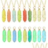 Pendentif Colliers Pierre Lumineuse Collier Fil Wrap Colonne Hexagonale Hommes Femmes Calcédoine Naturelle Tour De Cou Glow In Dark Bijoux Drop D Dhfv0