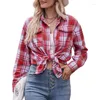 Blusas femininas Camisas femininas de flanela Xadrez Shacket Jaquetas com botões Outono manga longa