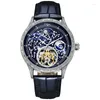 Нарученные часы Starry Sky Luminous Vintage Tourbillon Mens Watch Top Belt Men Автоматические механические скелетные часы Reloj 2023