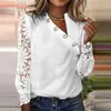 Women's Blouses Shirts Spring Fashion Floral Print Women Shirt and Sexy Asymmetry Collar Button Top Summer Lace Hollow Out Long Sleeve V-Neck Pullover L230712