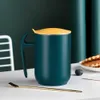 Muggar 500ml Termos kaffekopp i rostfritt stål mugg med lock Handtag Avtagbara kaffemjölkkoppar Skolkontor Matt temugg Present R230712