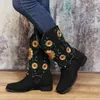 Boots Free Delivery of Western Sewing Flower Sunflower Women's Shoes 2023 Embroidered Western Denim Women's Shoes L230712