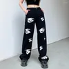 Jeans Feminino 2023 Ano de 2023 Estampa de Olhos Escuro Moda de Rua Cintura Alta Solta Calças Casuais Personalidade Moderna Dance Hip-hop Jean