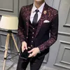 Men's Suits 2023 Men Suit Sets Latest Coat Pant Vest Design Dress Floral Slim Groom Tuxedo Royal Blue Burgundy