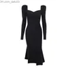 Urban Sexy Dresses WannaThis Knitted Women's Long Sleeve Square Neck Sexy Ruffled Hem Office Women's Elegant Black Fashion Maxi Robe Women's 2021 Z230713