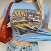 ストリートファッションショッピング用のヨーロッパ系アメリカ人の車のプリントが施されたメンズTシャツとレディースゴシックスタイルTシャツ