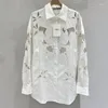 Women's Blouses 2023 Summer Runway White Blouse Women Elegant Sexy Lace Embroidery Hollow Out Shirts Fashion Long Sleeve Lapel Office Shirt