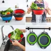 Kreatywny zielony silikonowy okrągły składany kosz na pranie owoców warzyw wiszące narzędzia kuchenne kosz filtra wody
