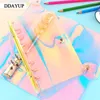 Creative Rainbow Laser Transparent Notebook Diary Cover Glitter Loose Leaf Note Book Planner Clip Office Supplies A5 A6 A7