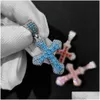 Pendentif Colliers Hip Hop Fl Colorf Cubic Zirconia Croix Collier Bijoux Religieux Drop Delivery Pendentifs Dhwcr