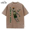 Men's T Shirts Luck Dog Tshirts Retro Washed Tshirt For Men Basketball Graphic Women Cotton T-shirt Oversized Tees Short Sleeve Tops