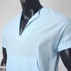 Abbigliamento etnico Uomo Jubba Thobe Caftano Musulmano Arabo Islamico Scollo a V Manica corta Cotone solido Abiti di lino Moda Arabia Uomo Abaya