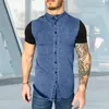 Chemises décontractées pour hommes Vintage Imitation Denim Patchwork chemise à manches courtes T-shirt ample boutonné 2023 été pour hommes vêtements