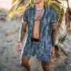 Träningsoveraller för män Högkvalitativ sommar Herr Hawaii-set Blommönster Kortärmad skjorta med knappar Strandshorts Herrkläder Tröja dam