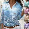 Chemisiers pour femmes Chemises 2023 Femmes Chemisier Chemise Papillon Imprimé Floral À Manches Longues Revers Bouton Up Dames Tops Bureau Travail Chemises L230712