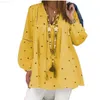 Women's Blouses Shirts Floral Printed Blouse Women White Yellow Loose Tops Mujer Vintage Loose Lace Patchwork Hollow Out Top Womens Clothing Blusas L230712