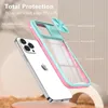 Étuis de téléphone antichoc pour caméra coulissante pour iPhone 15 Pro Max 14 Plus 13 12 11 ProMax Crystal Clear Armor Hybrid Acrylique TPU Sac de téléphone portable Shell