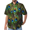 남자 캐주얼 셔츠 공작 깃털 셔츠 셔츠 화려한 프린트 휴가 느슨한 하와이 빈티지 블라우스 짧은 슬리브 그래픽 대형 상단