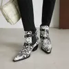 Boots 40-45 Plus Size sexy snake pattern stretch riding botas high heels chelsea bottes pointed toe belt buckle ankle boots women 2021 L230712