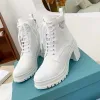 Women Luxury Middle heel Martin boots Winter Thick bottom Desert Boot real leather Splicing waterproof canvas shoes size 35-41