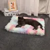 Arco-íris longo de pelúcia multifuncional gatos cachorros tapete peludo inverno almofada quente cama para animais de estimação cama macia para cachorro