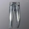 Jeans för män Modedesigner Herr Hög kvalitet Retro Grå Blå Elastisk Slim Fit Vintage koreansk stil Casual jeansbyxor Homme