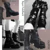 Boots Fashionable Trendy Black White Gothic Platform Buckles Chains Punk Combat Motorcycle Boots Shoes For Women T230712