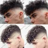 18 ミリメートルカーリーメンズかつら 100% 人毛ナチュラルヘアライン耐久性のある男性ヘアピース超薄型フル Pu ベース男性毛細管システム