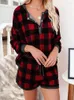 Survêtements pour femmes Shorts pour femmes Ensembles de deux pièces Plaid 2023 Mode Homewear Single Breasted Col en V T-shirts Tops Cordon Lâche Blouses