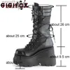 Boots Autumn Winter Punk Halloween Witch Cosplay Platform High Wedges Heels Black Gothic Calf Boots Women Shoes Big Size 43 T230712