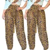 Calça feminina primavera estampa de leopardo com cadarço feminino 2023 mom capri streetwear calça de moletom Y2k