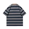 Męskie koszulki T Shirt dla mężczyzn Lato Klasyczna moda Vintage Stripe Haftowana bawełna Casual Lapel Polo z krótkim rękawem 230711