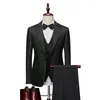 Herenpakken (Blazer Vest Broek) Pak Mode Zakelijk Elegante Slanke Casual Gentleman Bruiloft Formele 3 STUKS Set Jas Broek