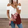 T-shirty damskie damskie na co dzień z krótkim rękawem V Neck Zipper Up Tie Dye wzory koszula Top seksowna tunika z odkrytymi ramionami damska cienka długa