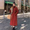 Vrouwen Wol Blends Winter Trenchcoat Voor Vrouwen Elegante Mode Koreaanse Casual Dikke Wollen Jas Rode Vetersluiting Lange Jas Zwarte Vrouw Jas Met Blet HKD230712