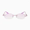 Sunglasses Women Rimless Reading Glasses Rhinestone Decoration Spiral Anti Blue-ray Elegant Eyeglasses Eyewear For Woman 2023